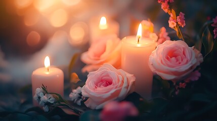 Candlelight and Roses Illuminating Soft Glow of Floral Display