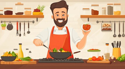 Chef cooking vegetables in a kitchen