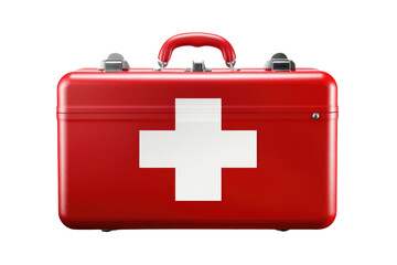 A striking red medical kit on transparent background