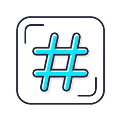 Obraz premium Turquoise hashtag symbol centered in dark-blue frame. Professional viewfinder-style design with 3D effect. Concept: Social media, content marketing, digital branding