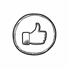 Obraz premium Hand-drawn thumbs up icon inside circle, minimal approval symbol for social feedback and voting. concept: feedback system, product reviews, UX platform