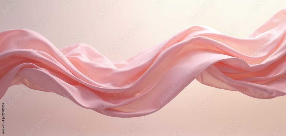Aufkleber Pale pink cloth levitates creating smooth wave. Abstract soft flowing light fabric art motion. Gentle feminine colors. Modern elegant silk aesthetic background for product demo. Wavy satin background.