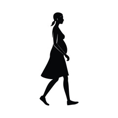 Calm Pregnant Woman Silhouette Walking Slowly in a Side View