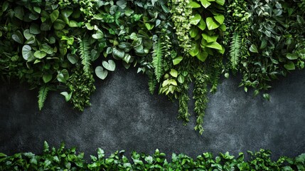 Lush green vertical garden with diverse plant varieties