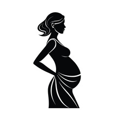 Elegant Expectant Mother Silhouette Displaying a Side View on White
