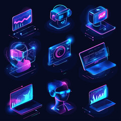 Futuristic VR technology and glowing data visualizations on digital devices