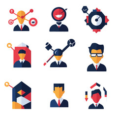 Abstract Business Avatar Icons with Analytics and Strategy Concepts Set