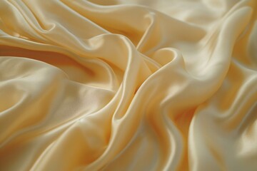 Fototapeta premium A close-up of luxurious golden silk fabric, showcasing its smooth texture and gentle drapery.