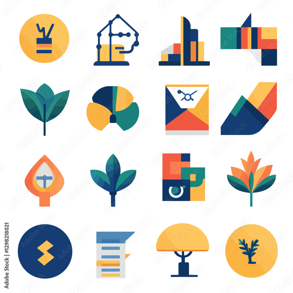 Aufkleber geometric vector icon set: abstract design elements in flat style
