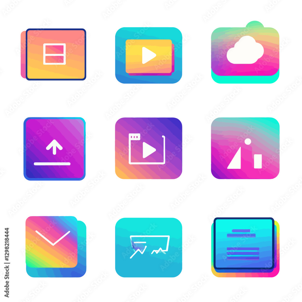 Poster set of vibrant gradient app icons for interface design and application use