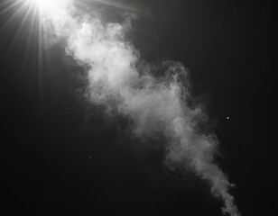 Fototapeta premium Fine mist of spray with liquid droplets against dark background. Steam of fog with fresh air aerosol. Beauty concept with nozzle motion of squashes trigger, fluid smell, scent and cloud.