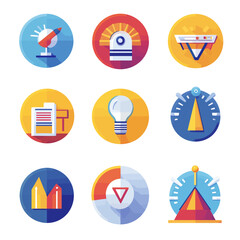 Colorful Flat Design Icon Set Representing Technology and Innovation