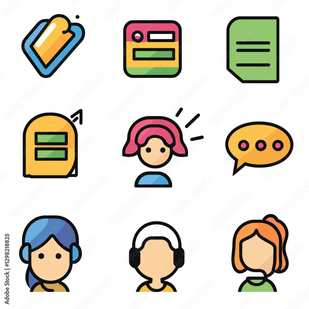 Aufkleber business interface outline style icons: data analytics and support