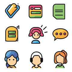 Business Interface Outline Style Icons: Data Analytics and Support