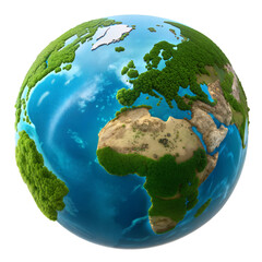 A globe with the word earth on it Cartoonish Earth Globe with Lush Green Vegetation