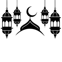 Stylish Black Silhouette Eid & Ramadan Artwork.