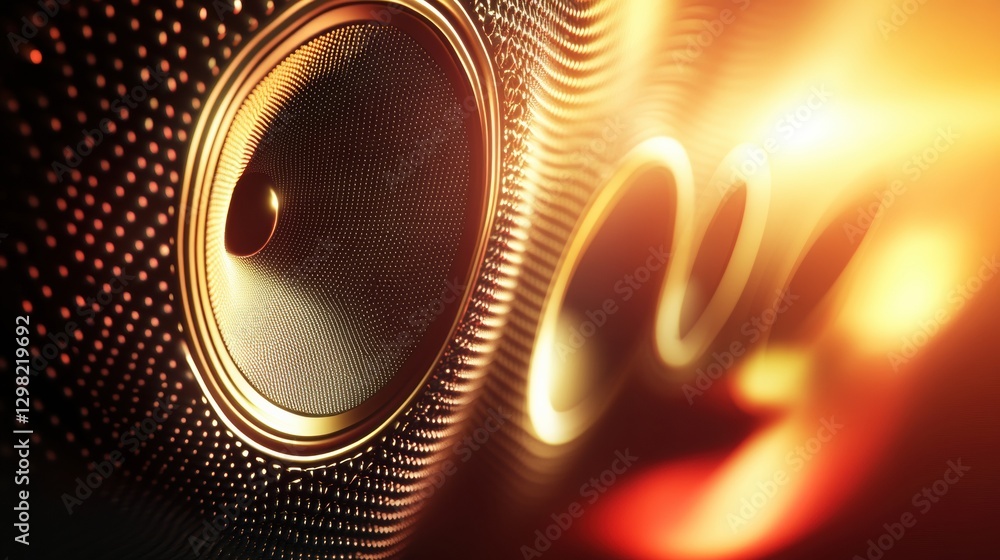 Poster 3d speakers emit vibrant light waves, creating an immersive audio visual experience in a modern sett