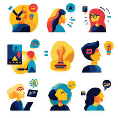 Business avatars depicting diverse skills, communication, and innovation
