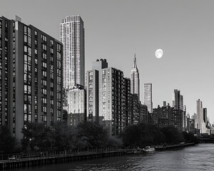 Fototapeta premium NYC Skyline Moonlight River
