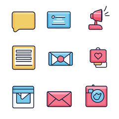 Social Media and Communication Elements: Message, Camera, Megaphone Icons