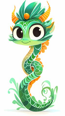 Obraz premium Adorable Green Dragon Illustration