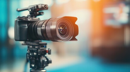 Professional video production team setup in studio environment for content creation and filming