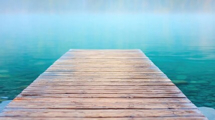 Fototapeta premium Misty lake wooden dock pathway