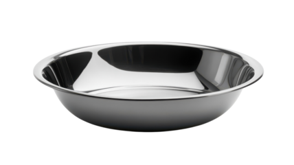 Stainless steel bowl placed on a white surface showcasing its shiny interior and smooth design, ideal for kitchen use and food preparation