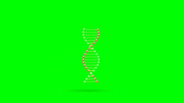 3D Animated Scene of Spinning DNA Double Helix Molecular Structures on Green Background