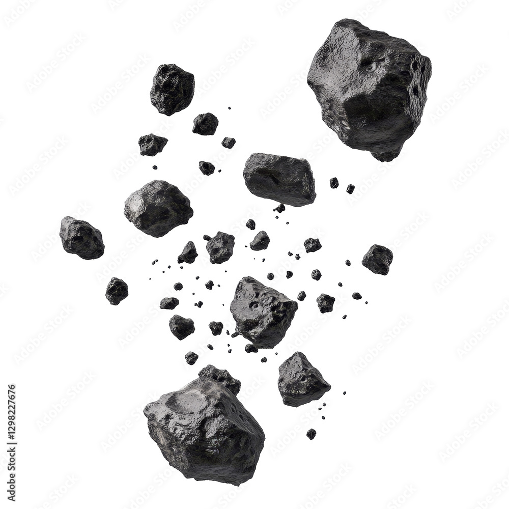 Poster asteroids floating in the air isolated on a transparent background showcasing a cosmic scene, astero