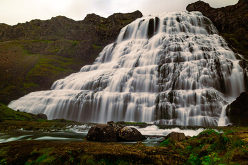 Majestic Waterfall Cascading Over Rocks