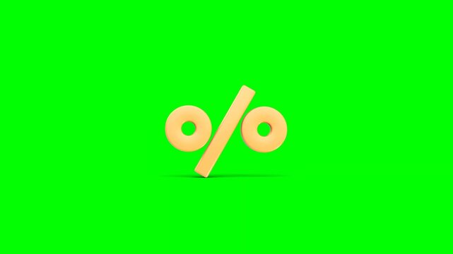 3D Animated Scene of Golden Percent Symbol Creating and Floating on Green Background.