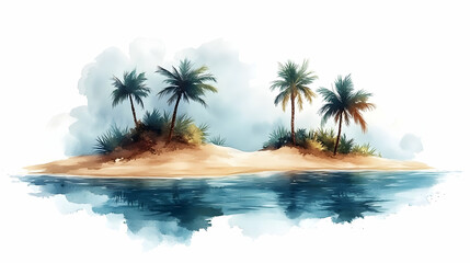 Obraz premium Watercolor Tropical Island Seascape Painting