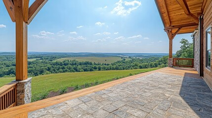Rustic mountaintop porch, scenic valley views