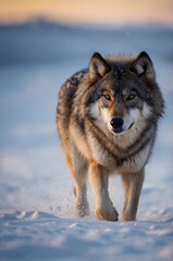 Obraz premium Fierce Wolf Walking Through a Snowy Forest with an Intense Gaze