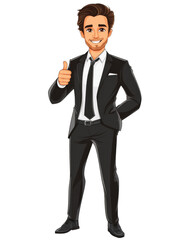 Smiling businessman gesturing thumbs up on transparent background