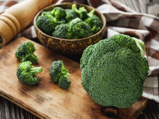 Rustic Fresh Broccoli and Cabbage, Organic and Healthy Ingredients