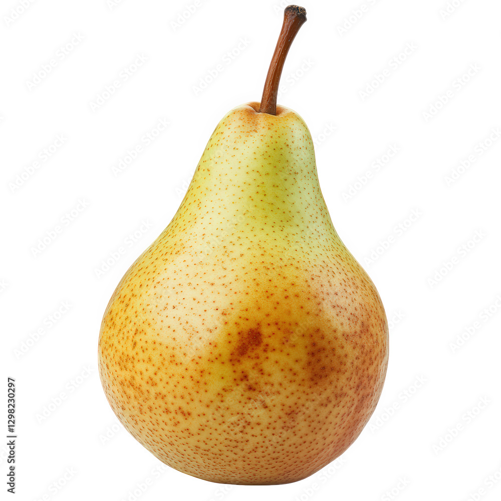 Poster ripe pear. showcasing its smooth skin with a gradient of green and yellow hues. adorned with small s
