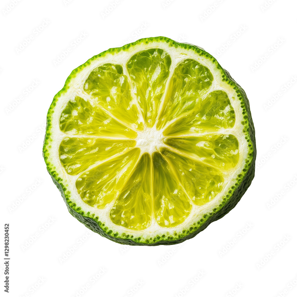 Poster fresh bergamot slice isolated on a transparent background showcasing its vibrant texture and color, 