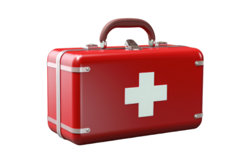  A striking red medical kit isolated on transparent background