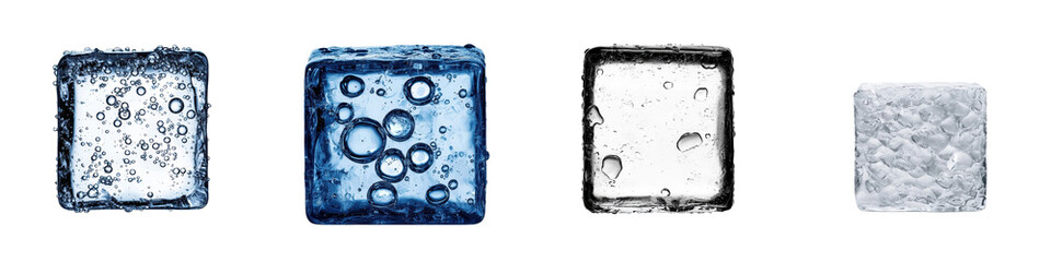 Frozen solid ice blocks in the form of transparent glass like cubes with abstract geometric patterns and reflections  Minimal conceptual and creative nature background texture