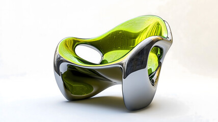 Futuristic chair made of titanium material with bright green color gives fresh vibe. Its design is really cool, making statement