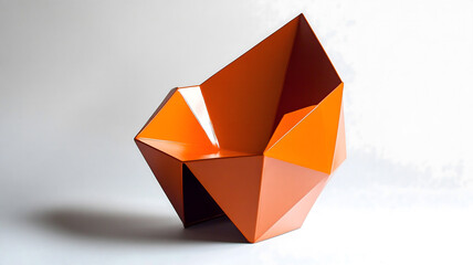 Geometric chair design titanium build fiery orange hue showcases modern, angular aesthetic, radiating warmth and sophistication in its bold color