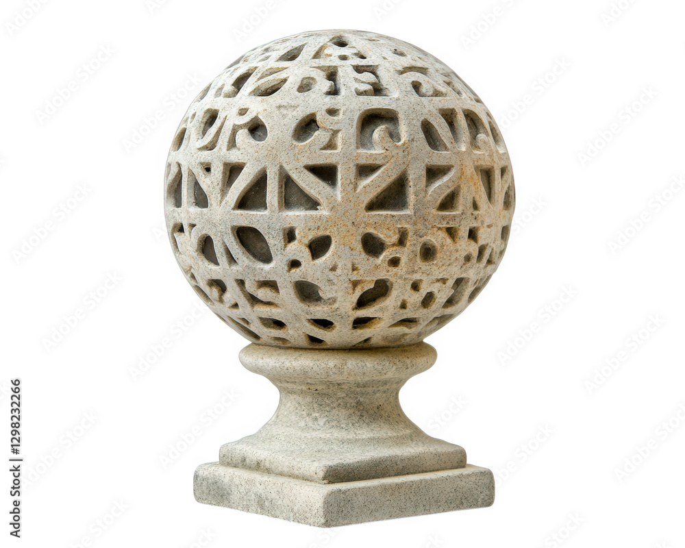 Poster decorative stone garden ornament with intricate lattice design, perfect for enhancing outdoor spaces