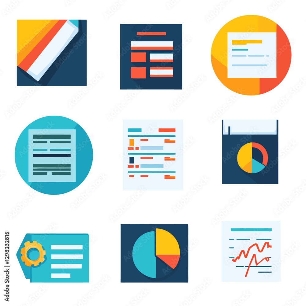 Poster business data and report flat icons finance analytics set vector