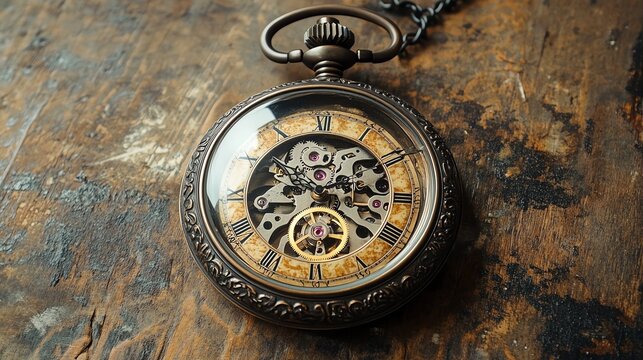 A vintage pocket watch with exposed gears