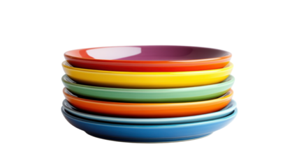 Stacked colorful plates display at a modern kitchen counter emphasizing vibrant dinnerware design for casual dining