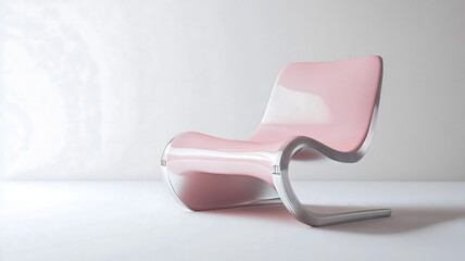 minimalist titanium chair with modern shape in pastel pink evokes sense of soft, simple elegance and serenity