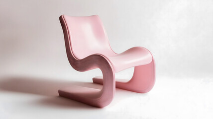 solitary, exquisitely curved pastel pink chair emanates serene stillness, perfect blend of art and function against neutral backdrop