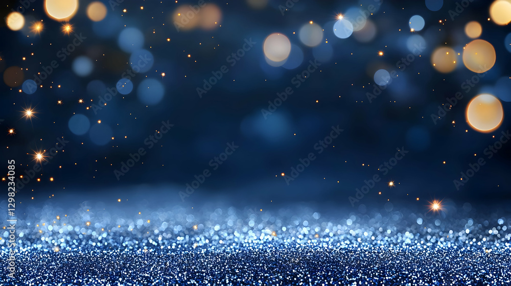 Aufkleber abstract blue glittering background with bokeh effect and glowing particles